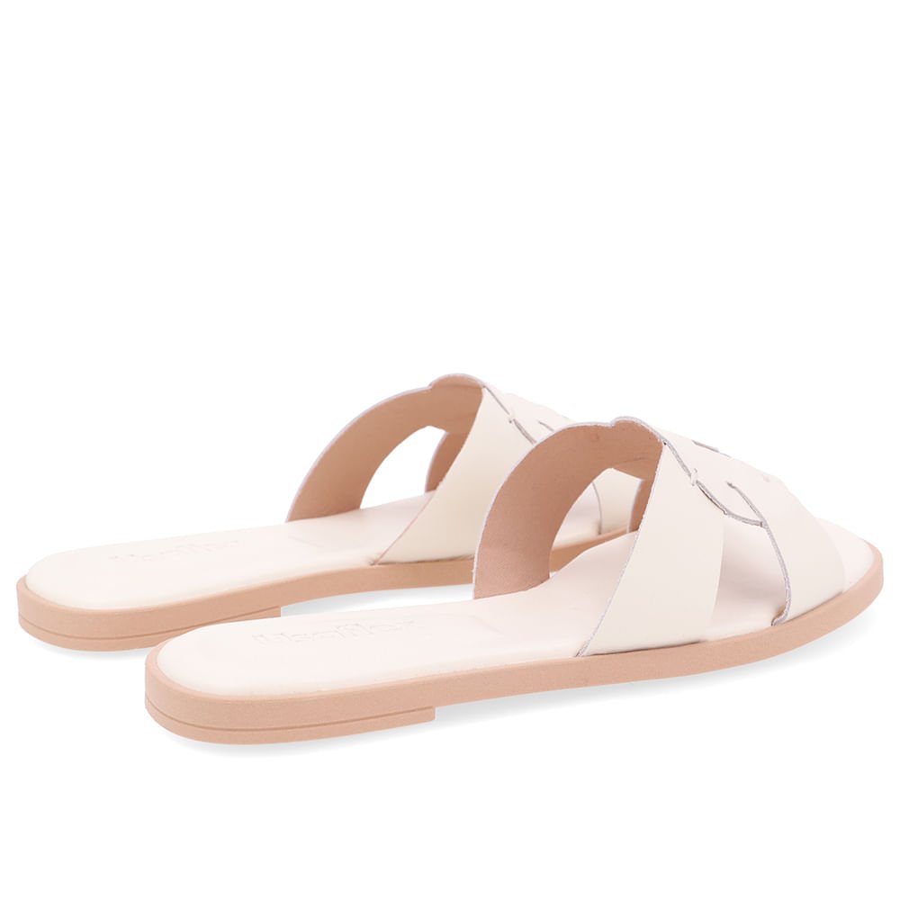 Rasteira Couro Branca Marfim Tira Vazada Branco 3