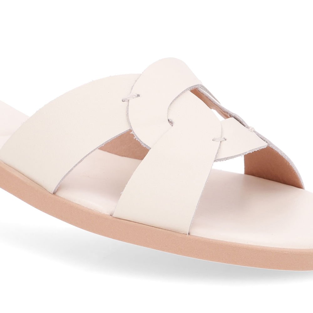 Rasteira Couro Branca Marfim Tira Vazada Branco 4