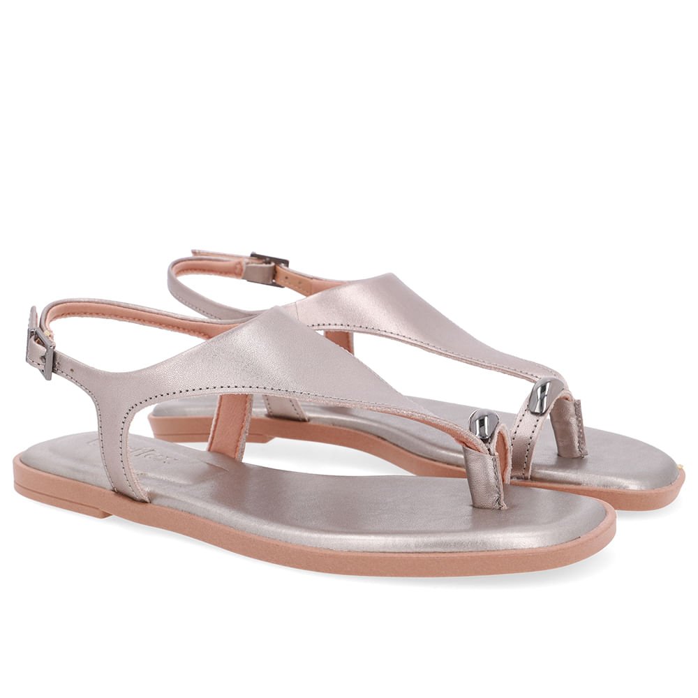 Sandália Rasteira Couro Aço Prata 2