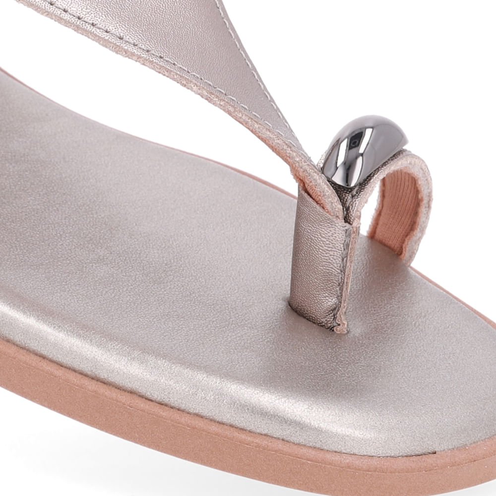 Sandália Rasteira Couro Aço Prata 4