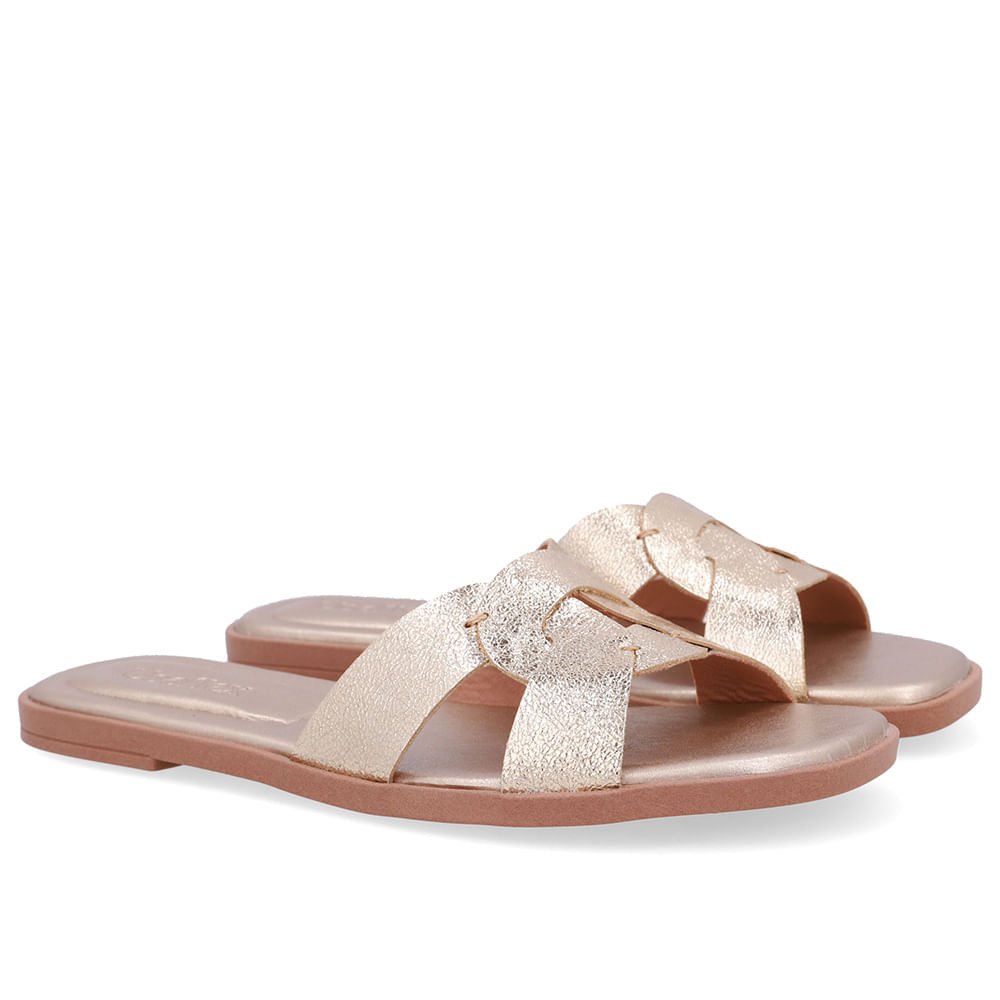 Rasteira Couro Dourada Tira Vazada Dourado 2