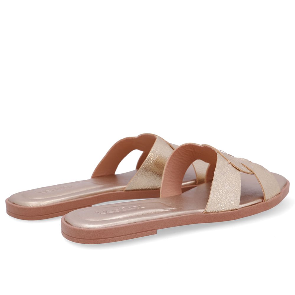 Rasteira Couro Dourada Tira Vazada Dourado 3