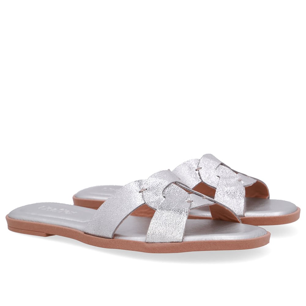 Rasteira Couro Prata Tira Vazada Prata 2