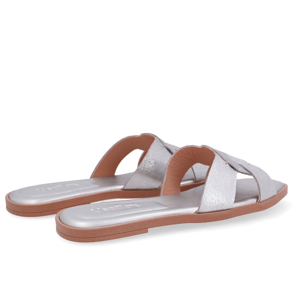 Rasteira Couro Prata Tira Vazada Prata 3