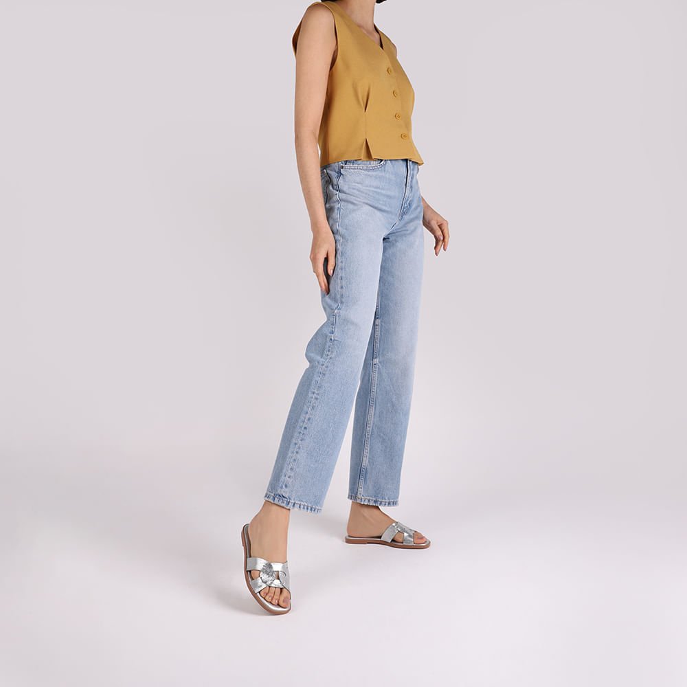 Rasteira Couro Prata Tira Vazada Prata 4