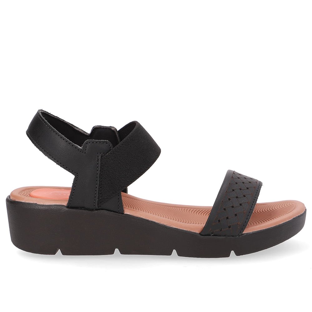 Sandália Plataforma Couro Preta Laser