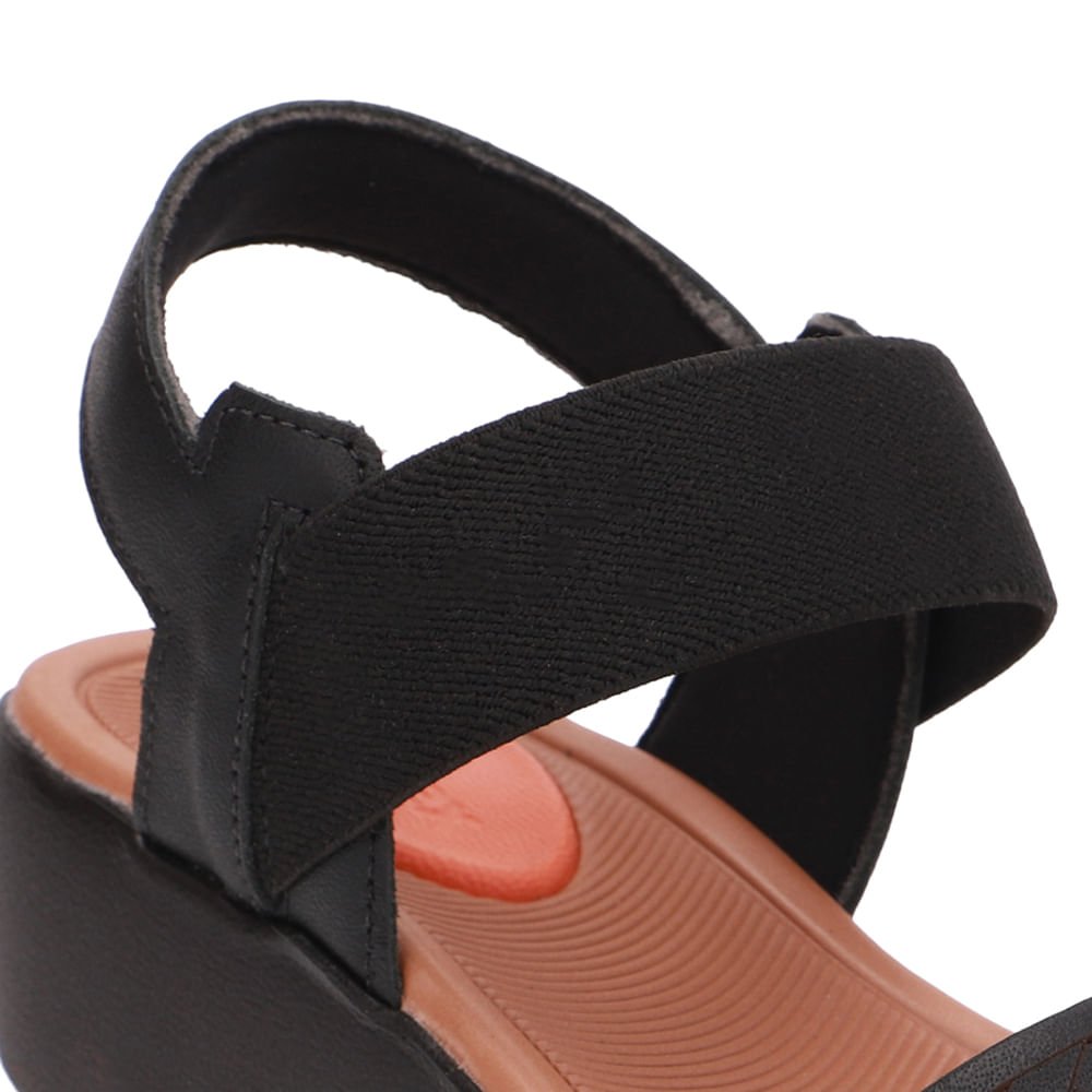 Sandália Plataforma Couro Preta Laser Preto 4