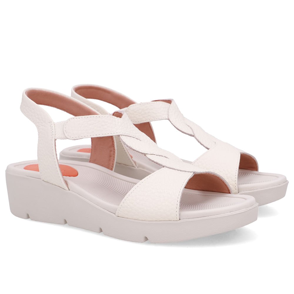 Sandália Plataforma Couro Branca Marfim Detalhe Trançado Branco 2