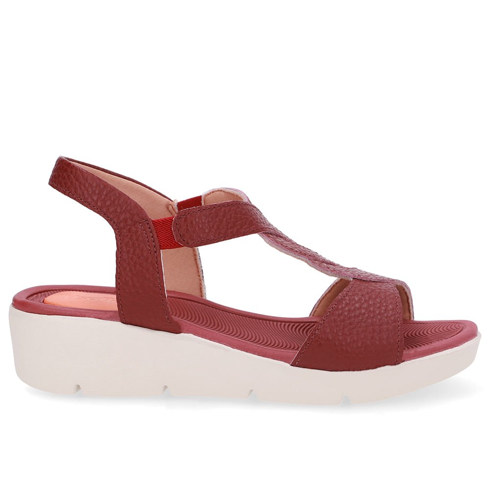 Sandália Plataforma Couro Vermelha Detalhe Trançado