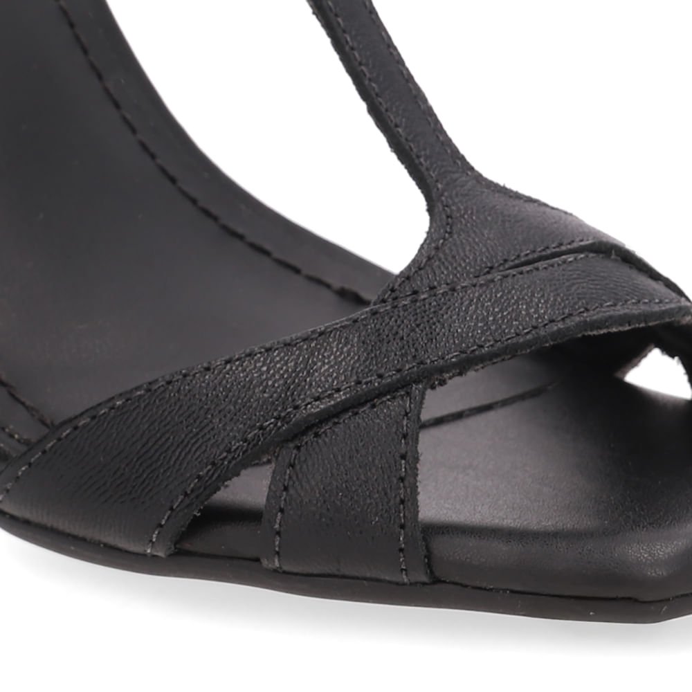 Sandália Salto Fino Couro Preta Bico Quadrado Preto 4