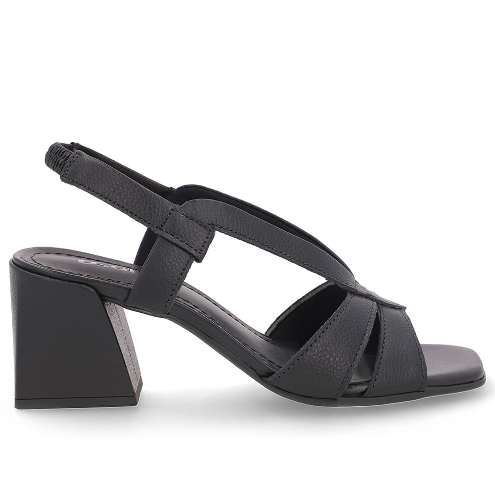 Sandália Salto Bloco Couro Preta Tiras