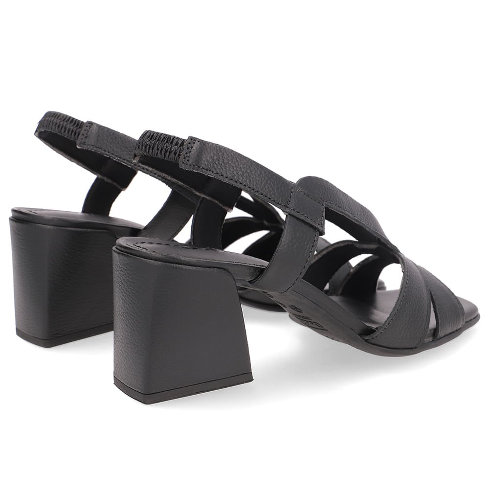 Sandália Salto Bloco Couro Preta Tiras Preto 3