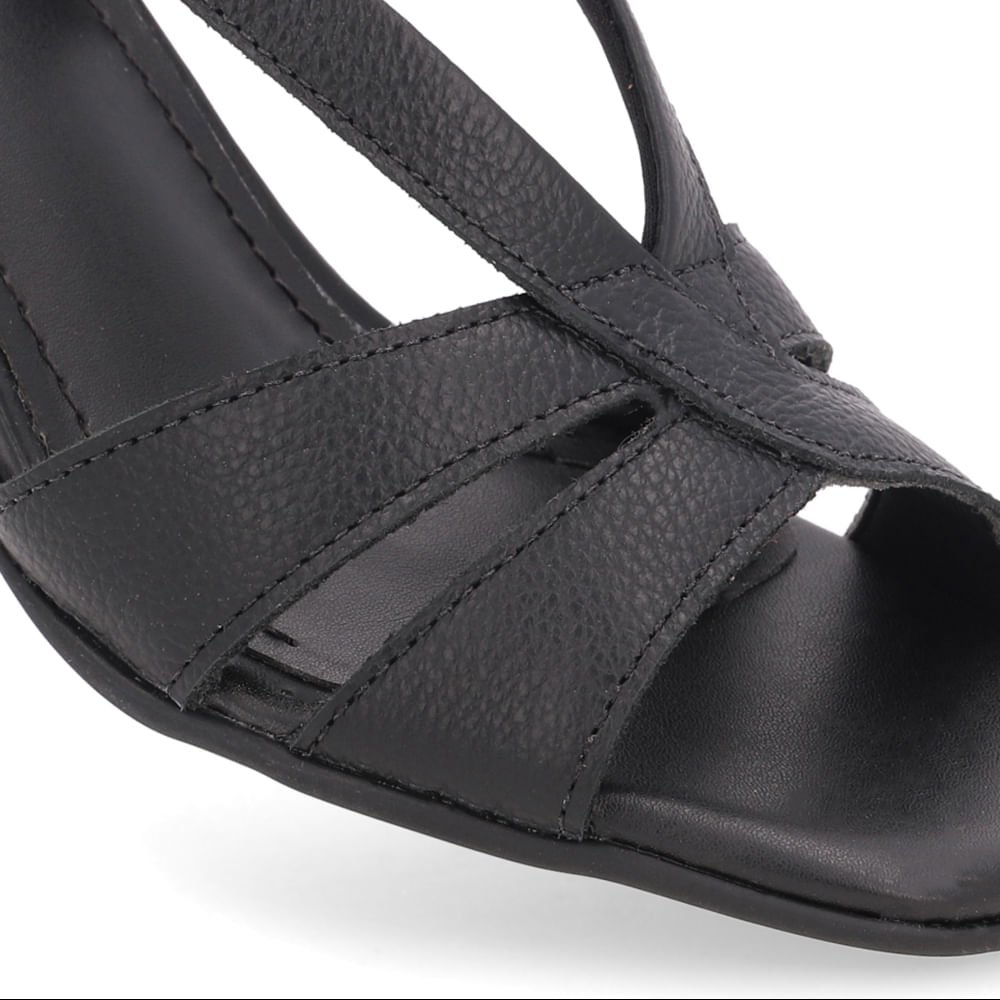 Sandália Salto Bloco Couro Preta Tiras Preto 4