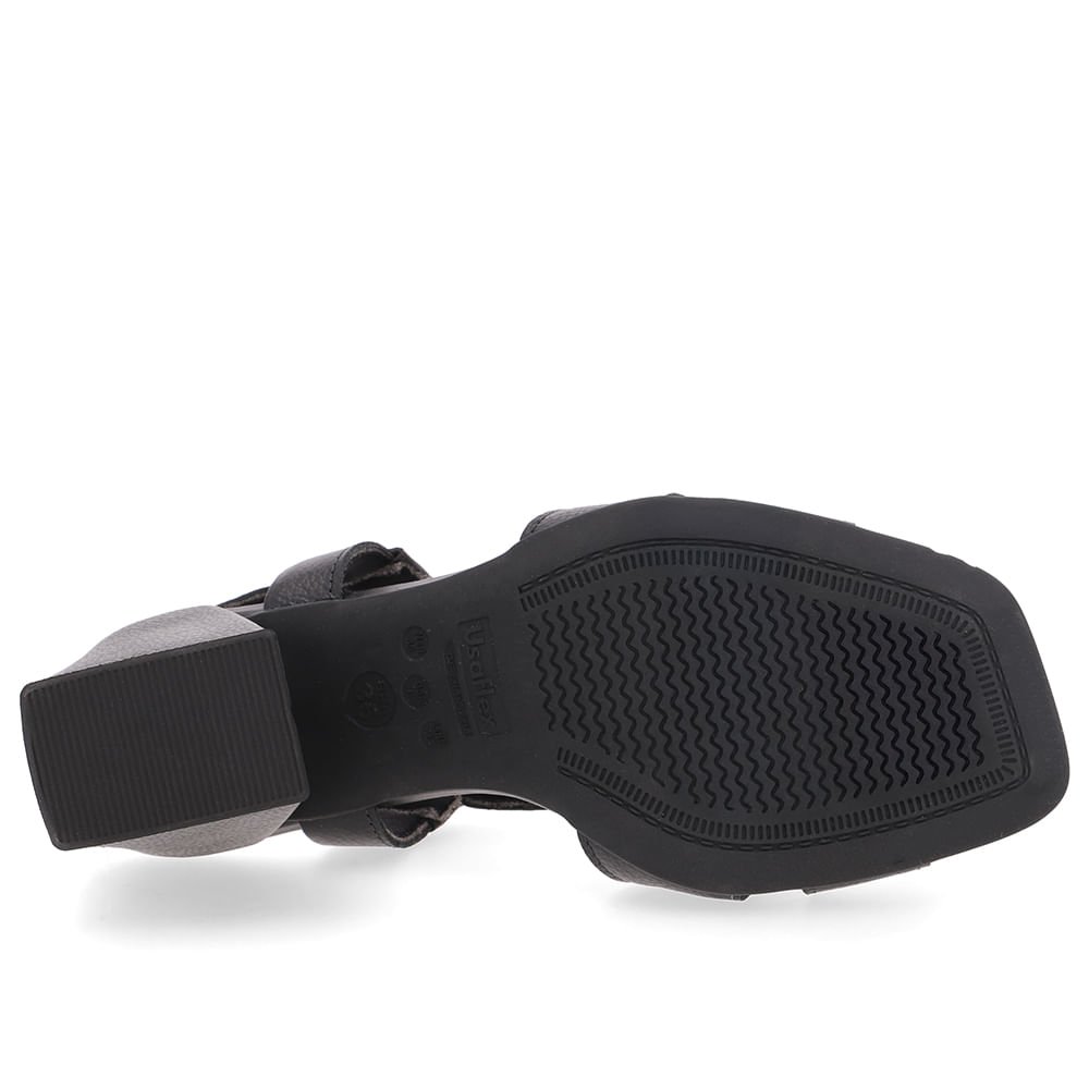 Sandália Salto Bloco Couro Preta Tiras Preto 5