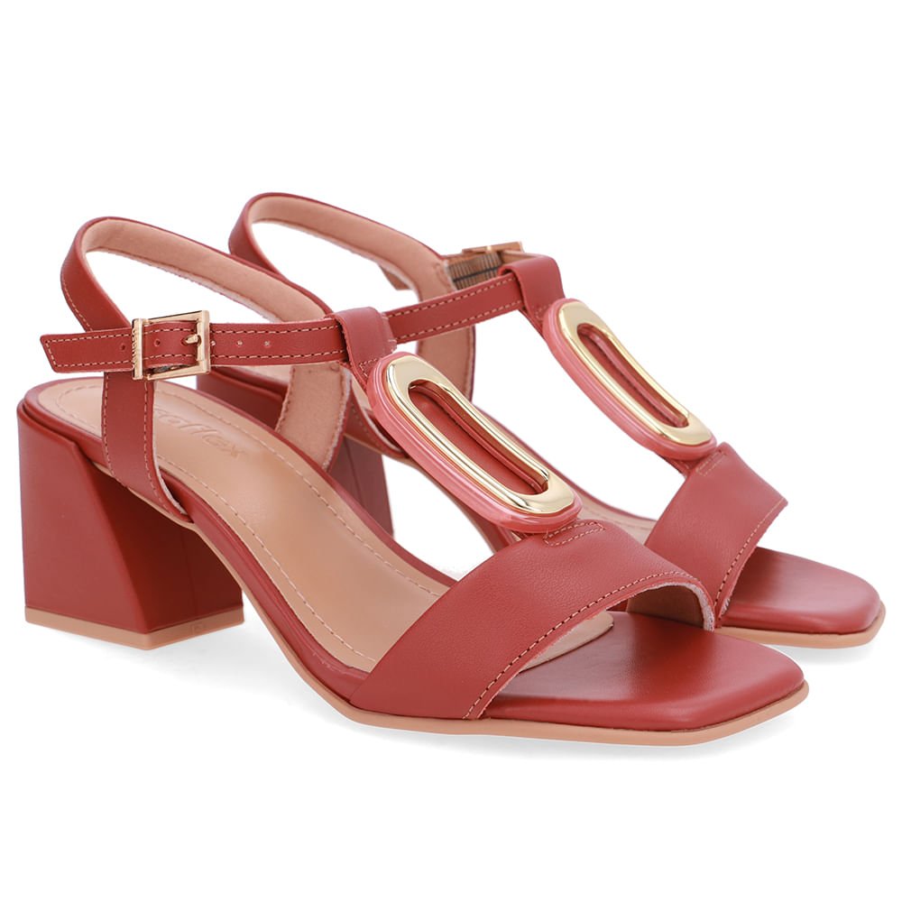 Sandália Bico Quadrado Couro Marrom Marrom 2