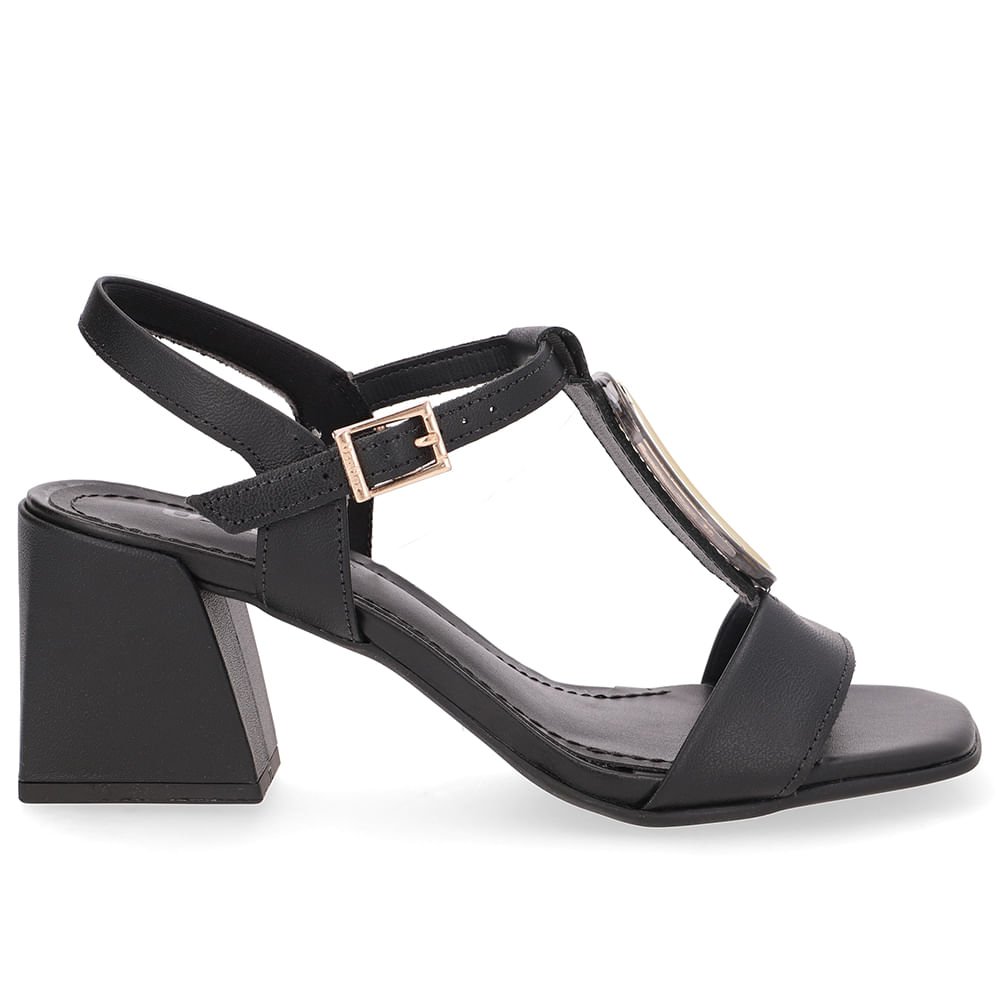 Sandália Bico Quadrado Couro Preta