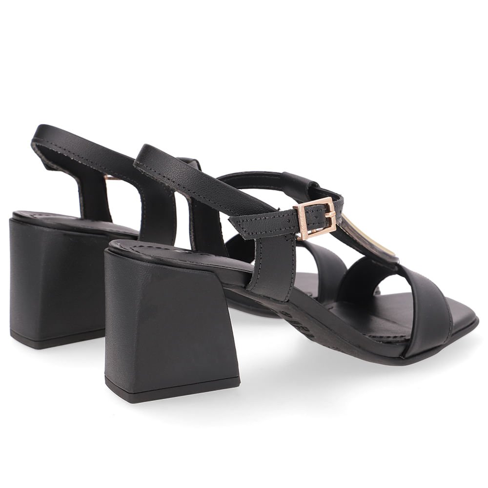 Sandália Bico Quadrado Couro Preta Preto 3