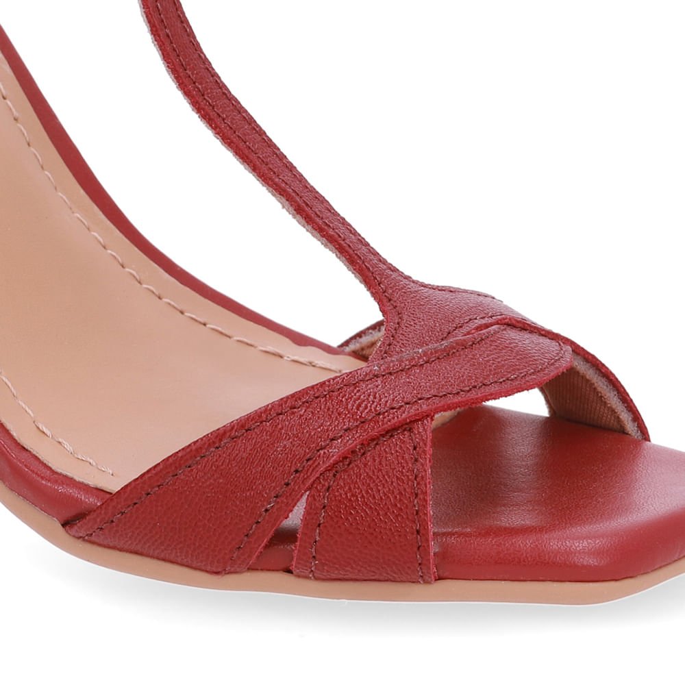 Sandália Salto Fino Couro Vermelha Bico Quadrado Vermelho 4