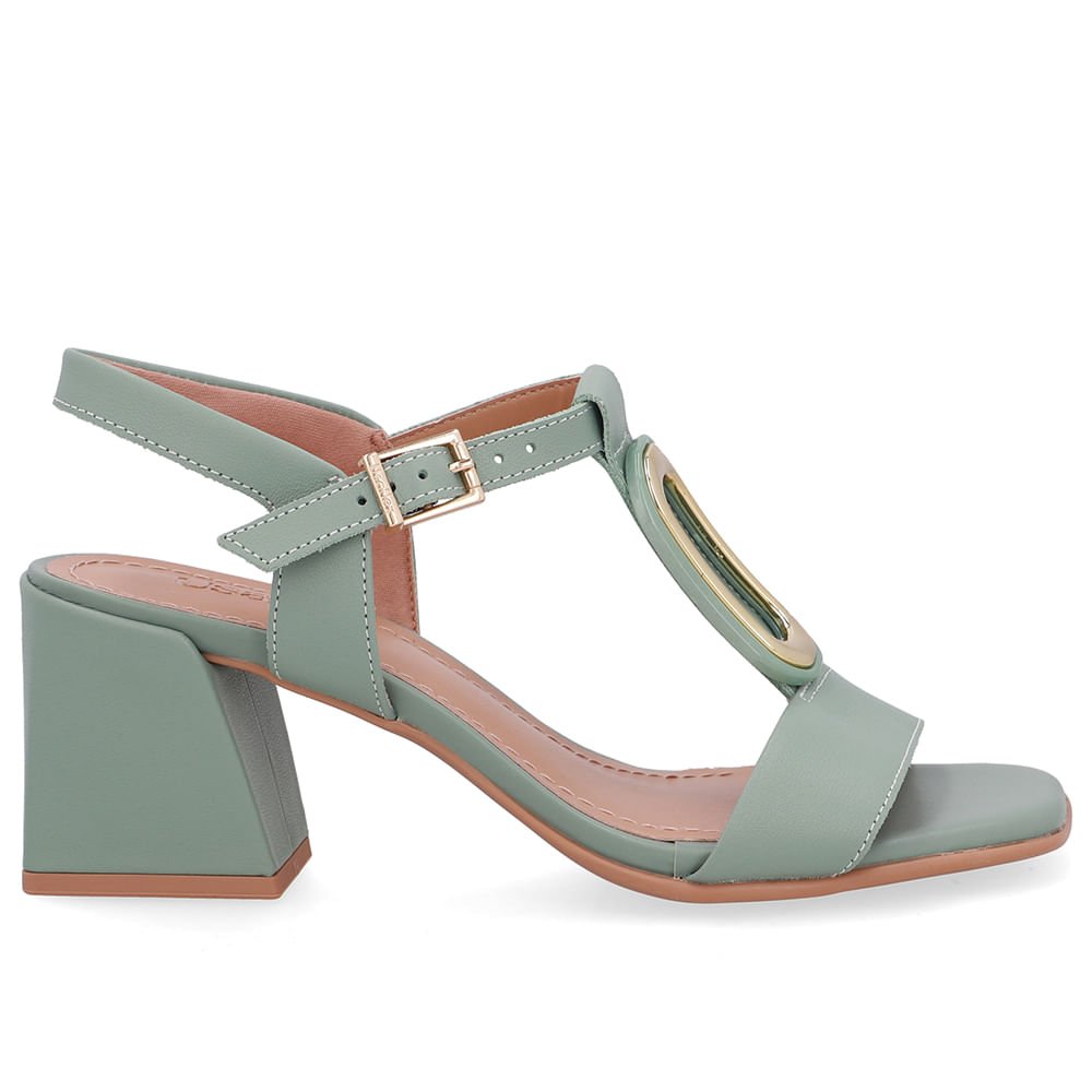 Sandália Bico Quadrado Couro Verde