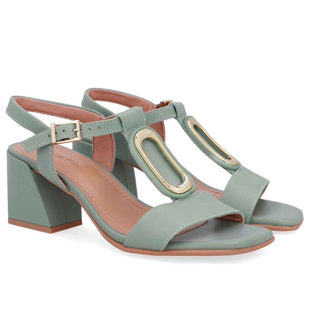 Sandália Bico Quadrado Couro Verde Verde 2