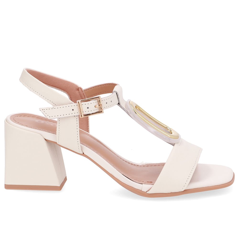 Sandália Bico Quadrado Couro Branca Marfim