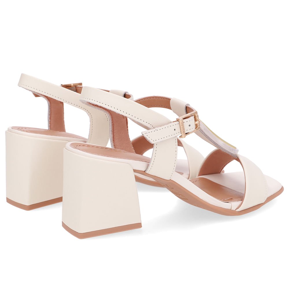 Sandália Bico Quadrado Couro Branca Marfim Branco 3