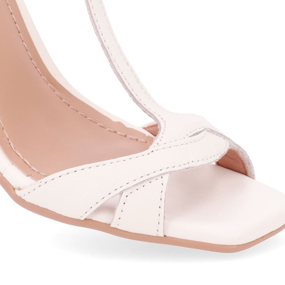 Sandália Salto Fino Couro Branca Marfim Bico Quadrado Branco 4
