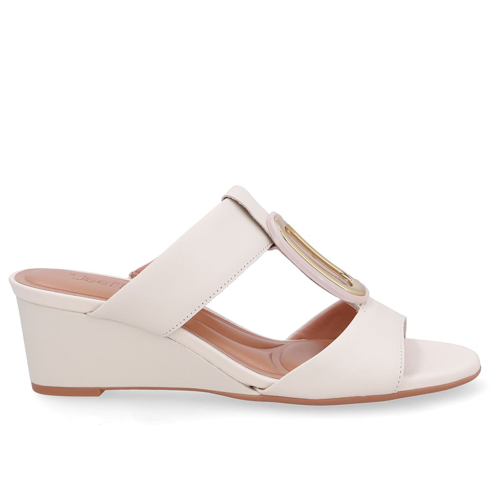 Tamanco Salto Anabela Couro Branco Marfim