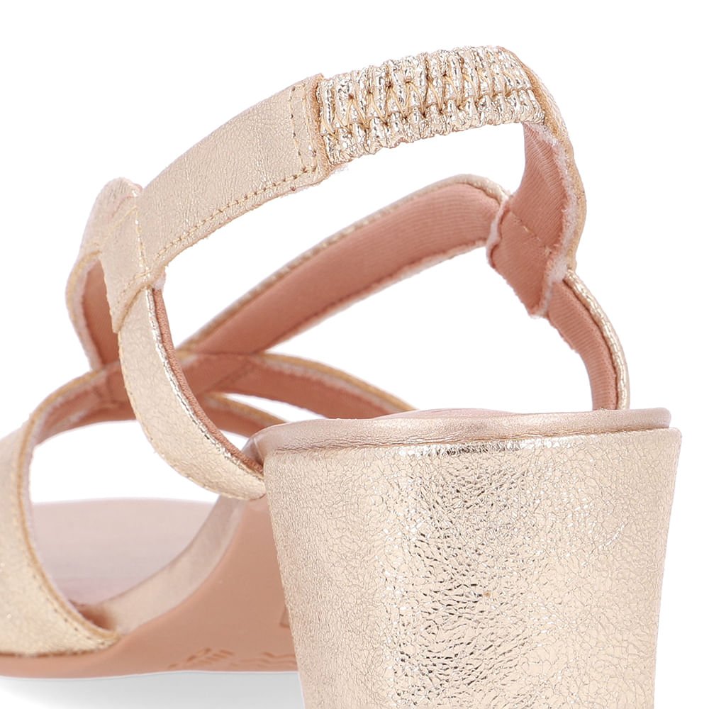 Sandália Salto Bloco Couro Dourada Tiras Dourado 4