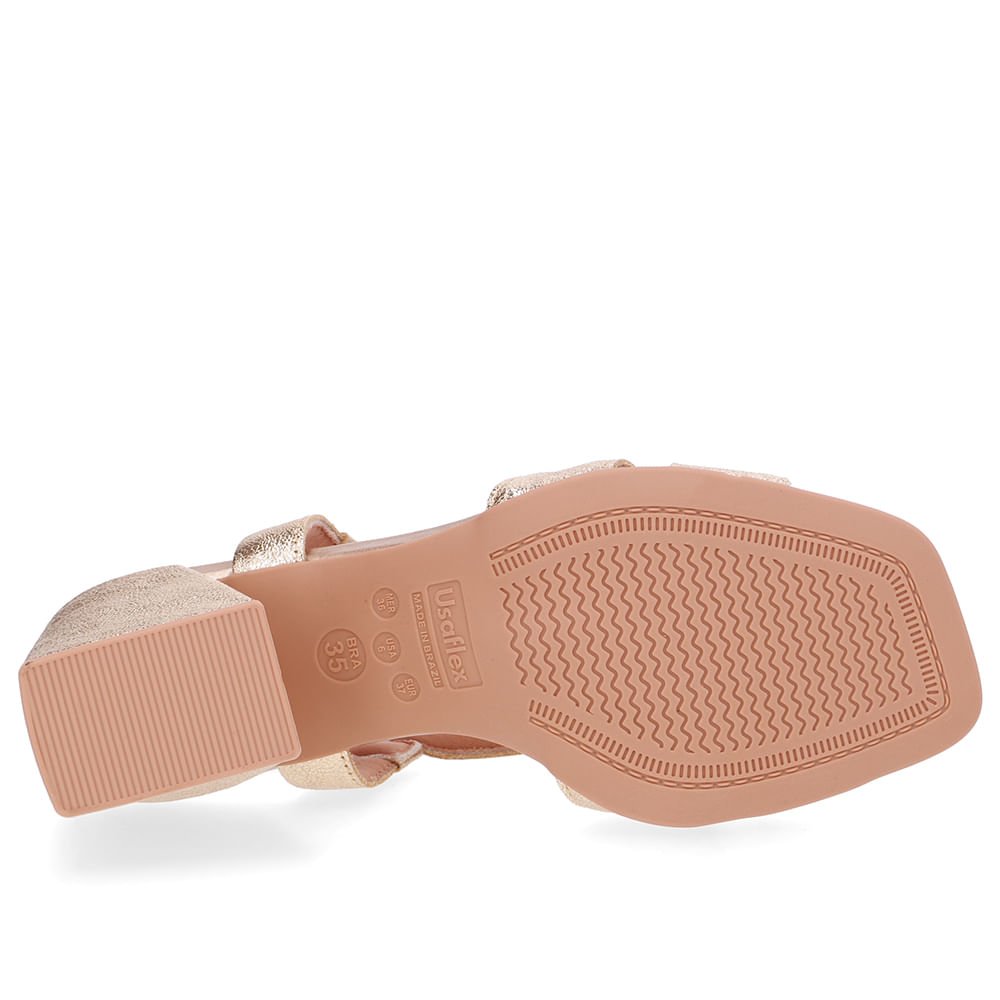 Sandália Salto Bloco Couro Dourada Tiras Dourado 5