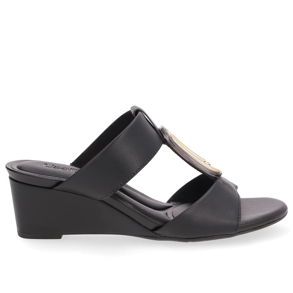 Tamanco Salto Anabela Couro Preto