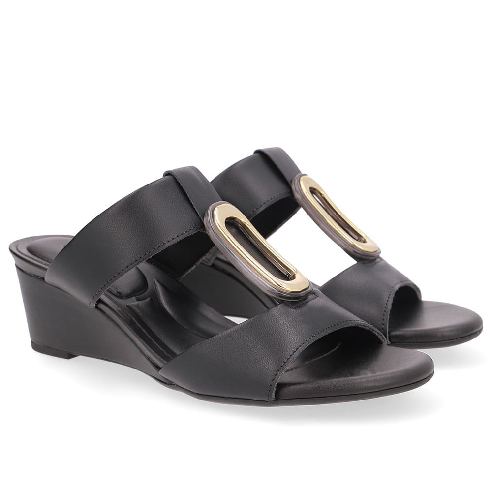 Tamanco Salto Anabela Couro Preto Preto 2