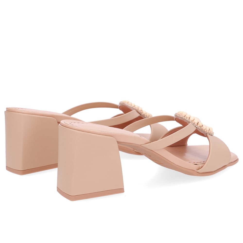 Tamanco Salto Bloco Couro Bege Tira Vazada Bege 3