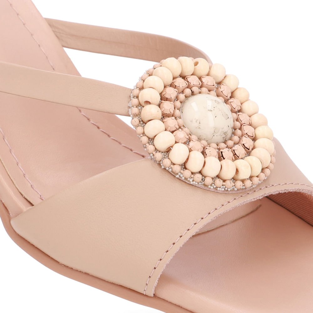 Tamanco Salto Bloco Couro Bege Tira Vazada Bege 4