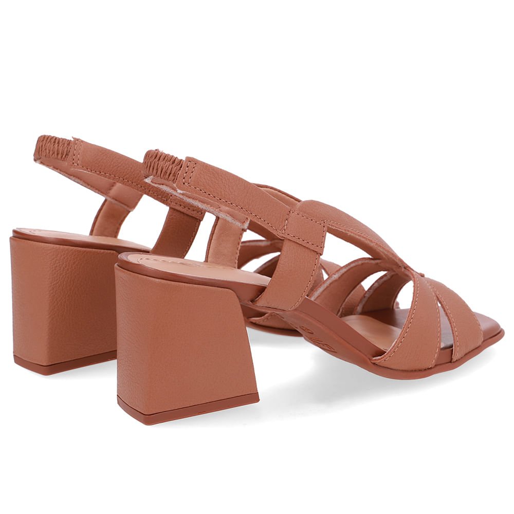 Sandália Salto Bloco Couro Marrom Tiras Marrom 3
