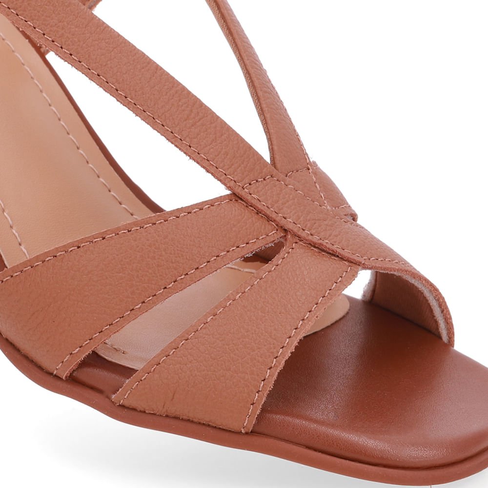 Sandália Salto Bloco Couro Marrom Tiras Marrom 4