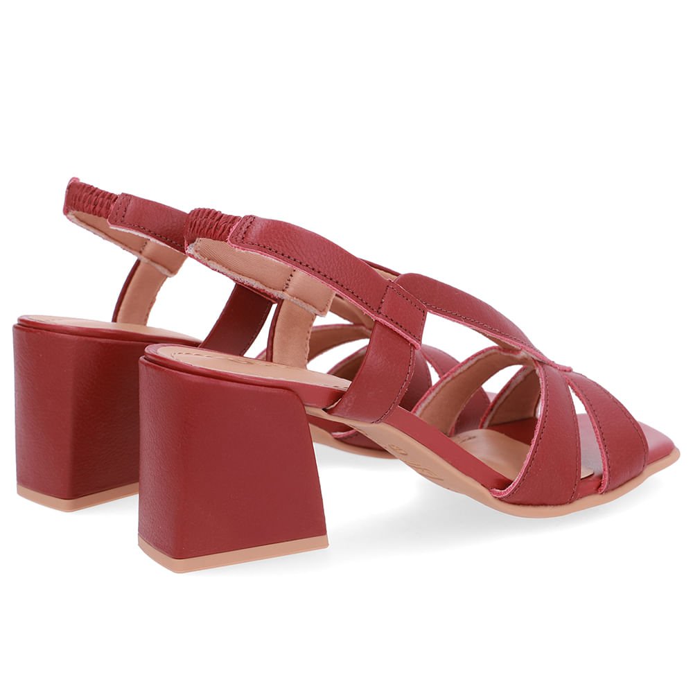 Sandália Salto Bloco Couro Vermelha Tiras Vermelho 3