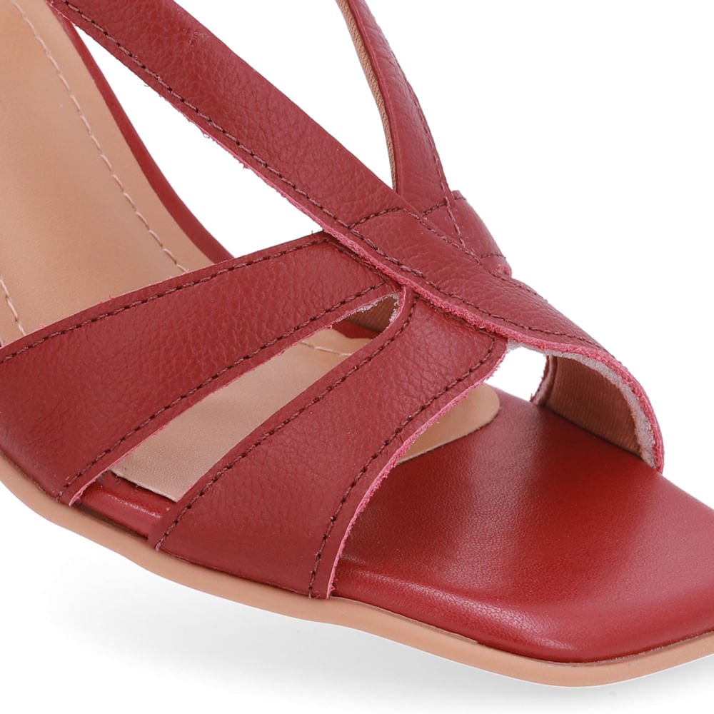 Sandália Salto Bloco Couro Vermelha Tiras Vermelho 4