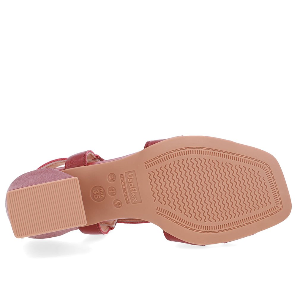 Sandália Salto Bloco Couro Vermelha Tiras Vermelho 5