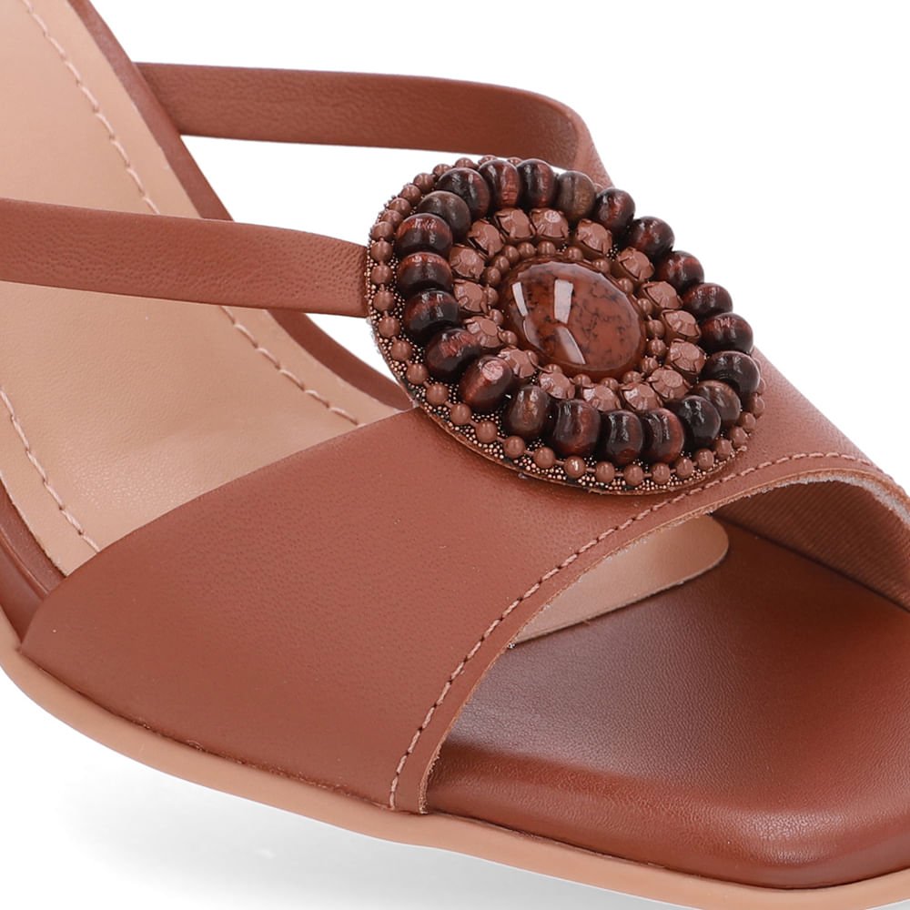 Tamanco Salto Bloco Couro Marrom Tira Vazada Marrom 4