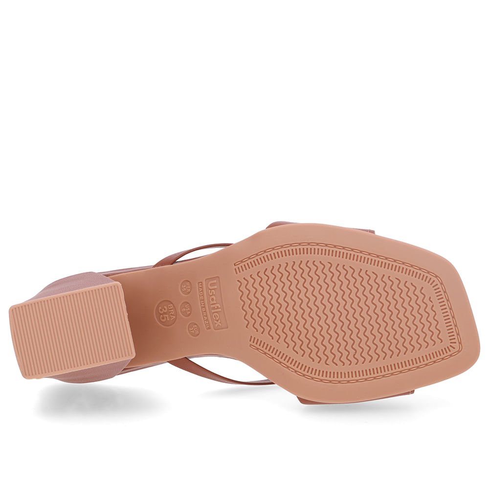 Tamanco Salto Bloco Couro Marrom Tira Vazada Marrom 5