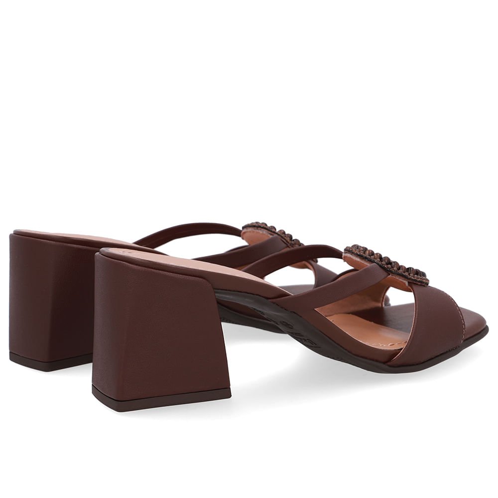 Tamanco Salto Bloco Couro Marrom Tira Vazada Marrom 3