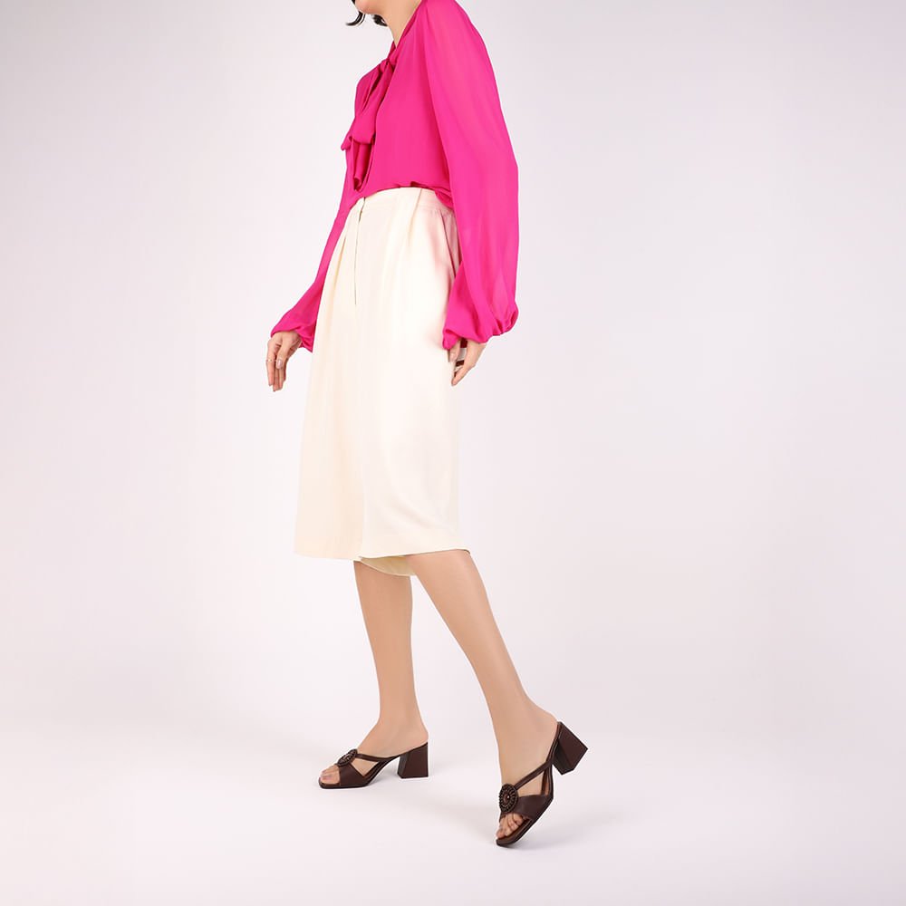 Tamanco Salto Bloco Couro Marrom Tira Vazada Marrom 4