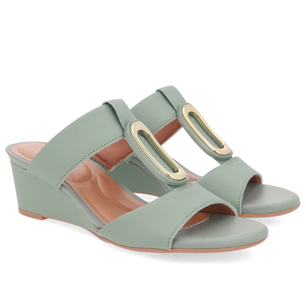 Tamanco Salto Anabela Couro Verde Verde 2