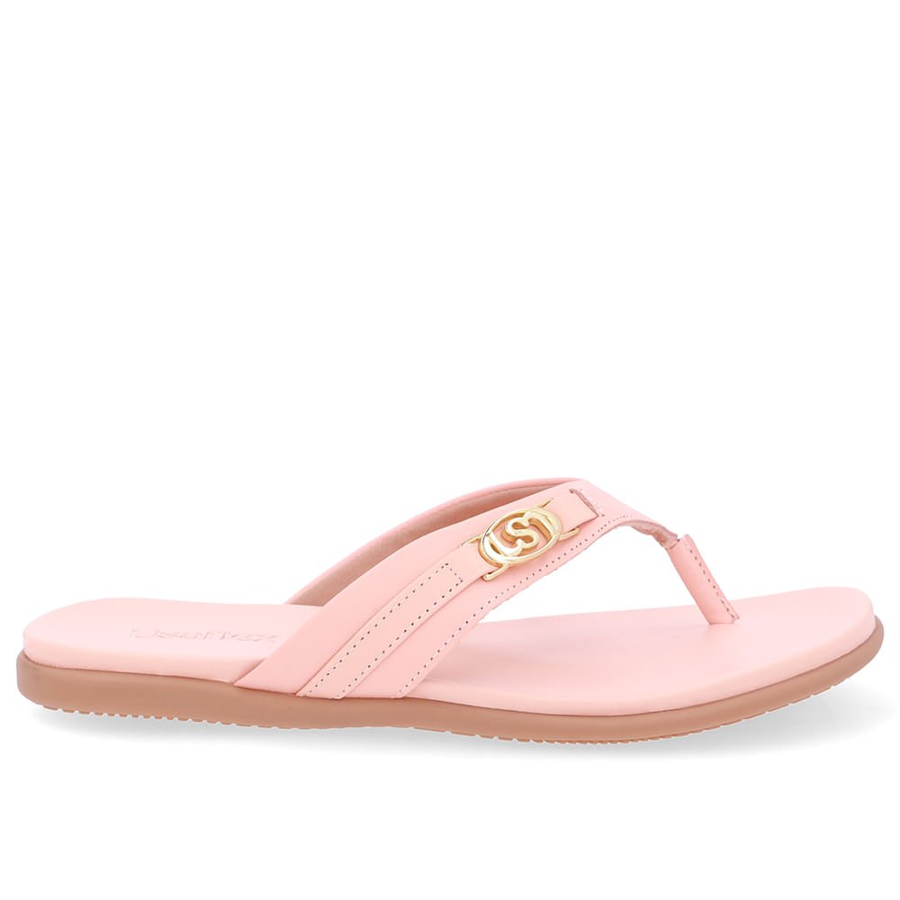 Chinelo Tira Couro Laranja Monograma Rosa 1