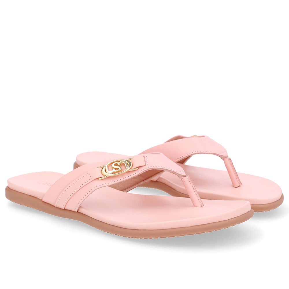 Chinelo Tira Couro Laranja Monograma Rosa 2