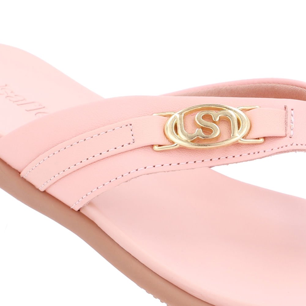 Chinelo Tira Couro Laranja Monograma Rosa 4