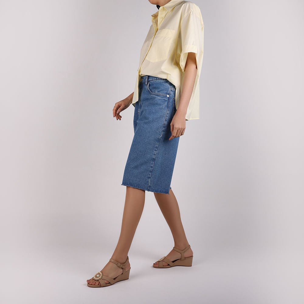 Sandália Anabela Couro Bege Enfeite Bege 4