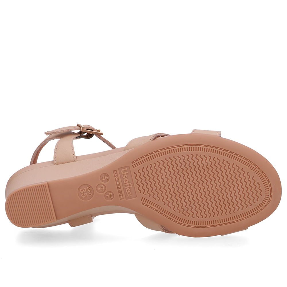 Sandália Anabela Couro Bege Enfeite Bege 5