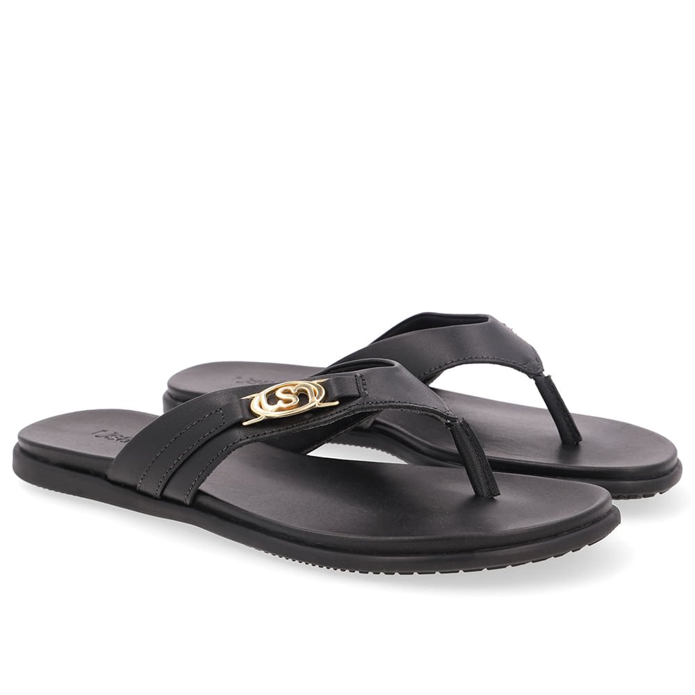 Chinelo Tira Couro Preto Monograma Preto 2